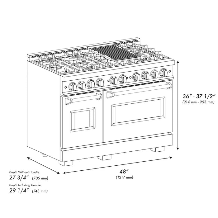 ZLINE 48"Classic Gas Range, Convection Gas Oven, Stainless Steel, Black Matte Door, Accents CGRZ-BLM-48-CB09K