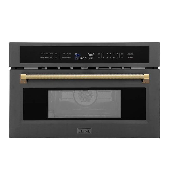 ZLINE Autograph Edition 30" Built-in Convection Microwave Oven, Black Stainless Steel, Helix Handle MWOZ-30-BS-KCB