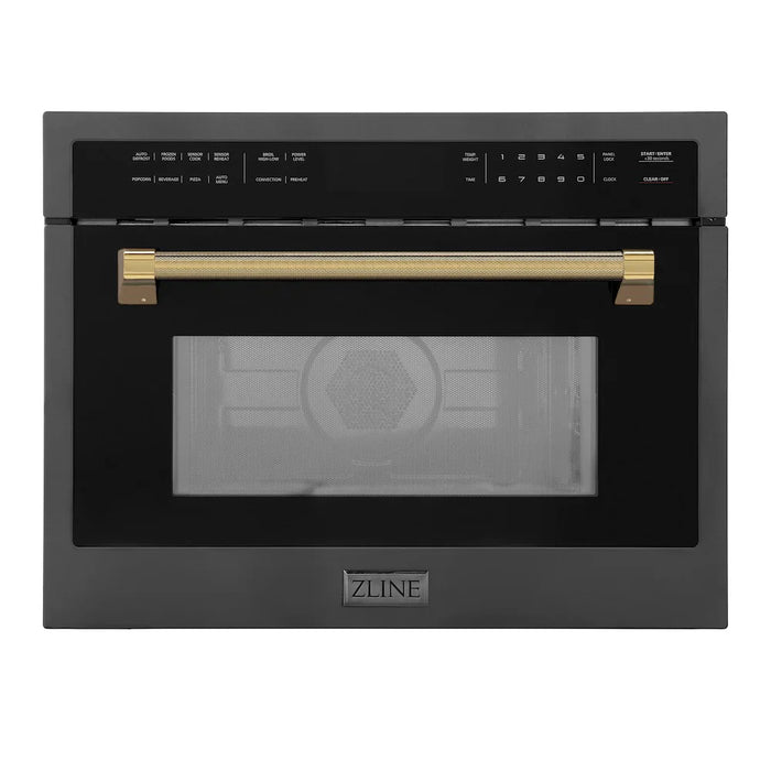 ZLINE Autograph Edition 24" Built-in Convection Microwave Oven, Black Stainless Steel, Helix Handle MWOZ-24-BS-KCB