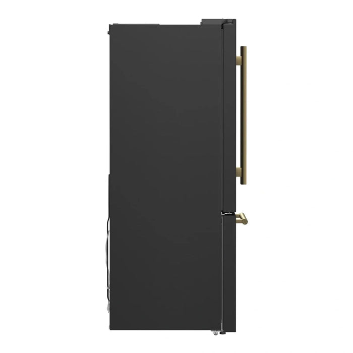 Forno Espresso Gallipoli 30"Door Refrigerator, Ice Maker in Black, Antique Brass Handle FFFFD1974-31BLK