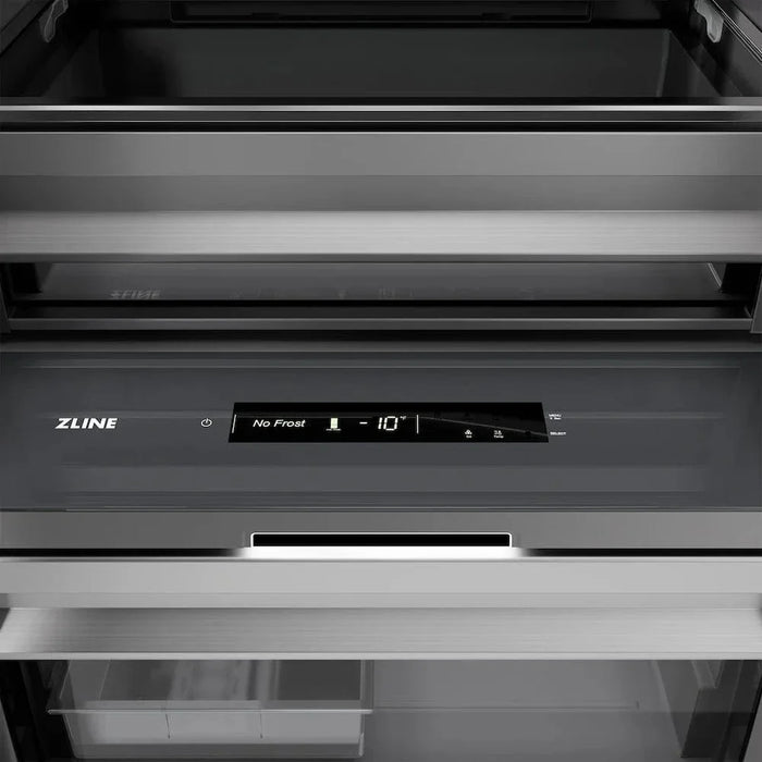 ZLINE 24" Column Freezer DuraSnow®Stainless Steel, Graphite Gray Interior Matte Black RCFVZ-SN-24-MB