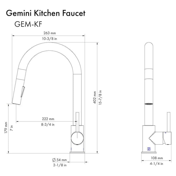 ZLINE Autograph Edition Gemini Pull Down Single Handle Kitchen Faucet GEM-KF-Z