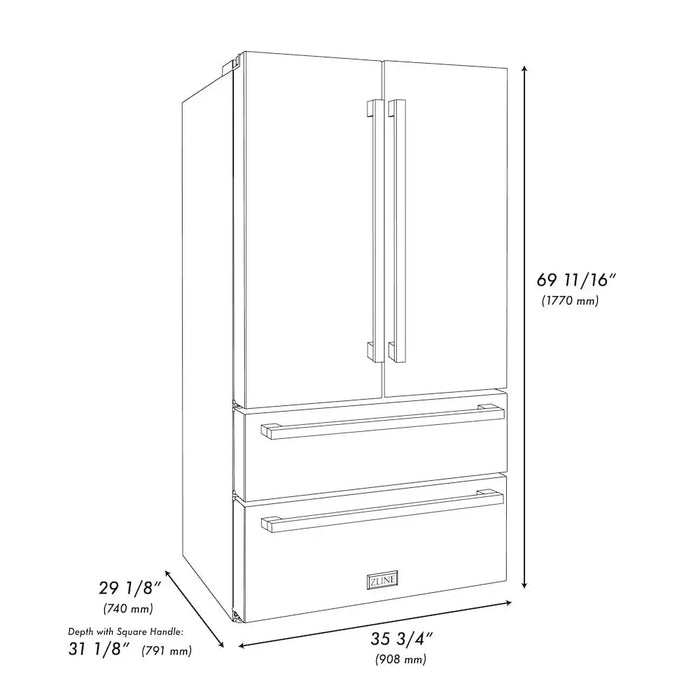 ZLINE 36" Autograph French Door Refrigerator, Ice Maker, Stainless Steel RFMZ-36-FCB