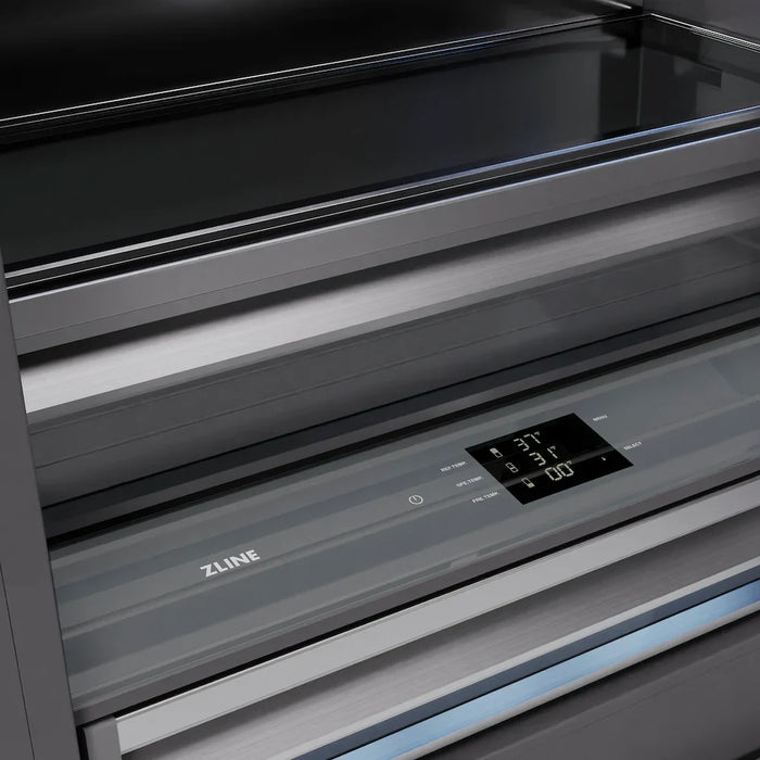 ZLINE Autograph Edition 36" Built-In Bottom Freezer Refrigerator, Water Dispenser, Ice Maker, Black Stainless Steel, Graphite Gray Interior,Helix Handles GRBITZ-BS36-KCB09K