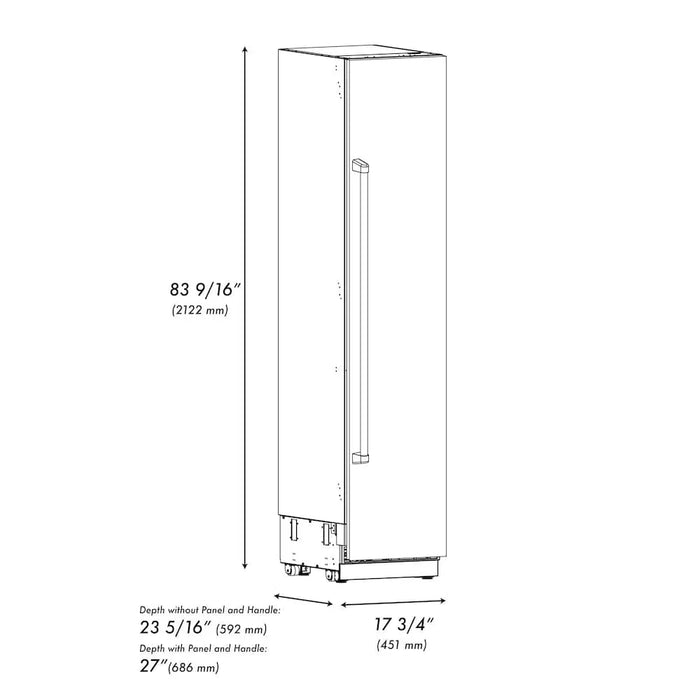 ZLINE 18" Right Hinge Column Freezer Black Stainless Steel, Graphite Gray Interior Champagne Bronze RCFVRZ-BS-18-CB