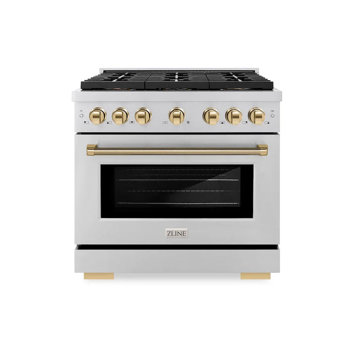 ZLINE Autograph Edition 36" Paramount Gas Range, DuoPro™ Cooktop, Gas Convection Oven, Stainless Steel, Helix Handle PSGRZ-36-KCB