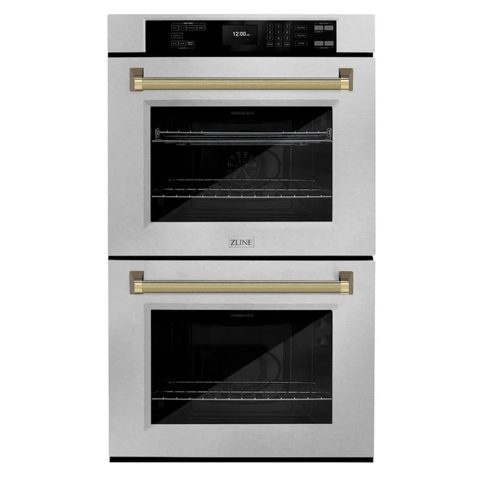 ZLINE Autograph Edition 30" Professional True Convection Double Wall Oven, Air Fry, Self Clean, Stainless Steel, Helix Handles WADSZ-30-KCB