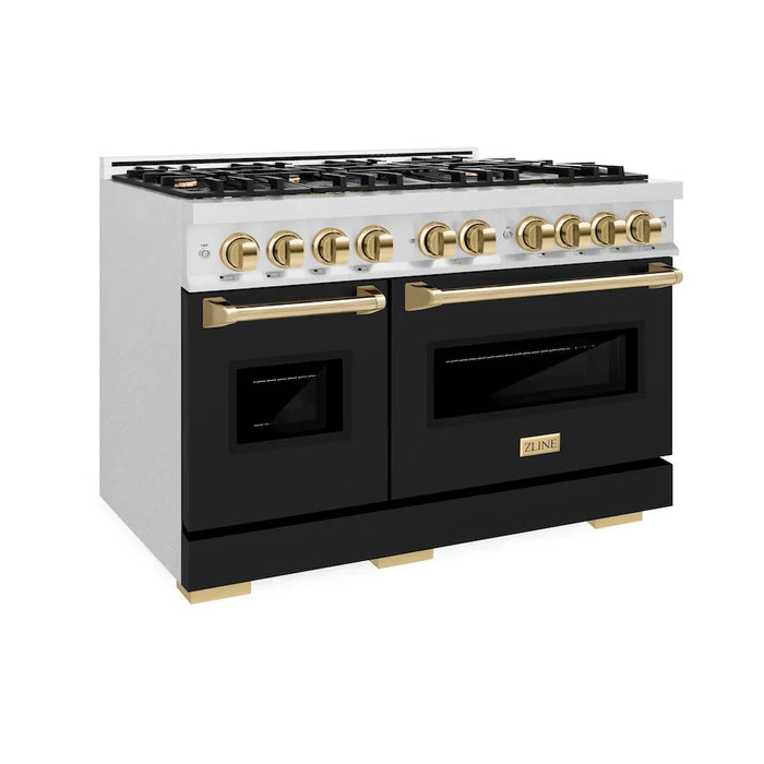 ZLINE 48"Classic Gas Range, Convection Gas Oven, Stainless Steel, Black Matte Door, Accents CGRZ-BLM-48-CB09K