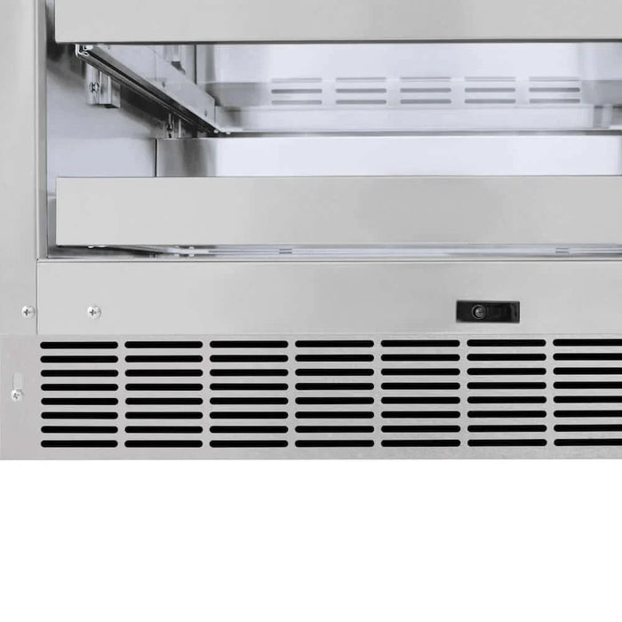 ZLINE 24" Touchstone Dual Zone 44 Bottle Wine Cooler White Matte Glass Door Champagne Bronze Handle RWDOZ-WM-24-CB