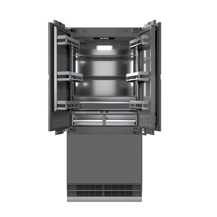 ZLINE 36" Panel Ready Built-In Bottom Freezer Refrigerator,Water Dispenser, Ice Maker,Graphite Gray, Gold GRBIVZ-36-G09K