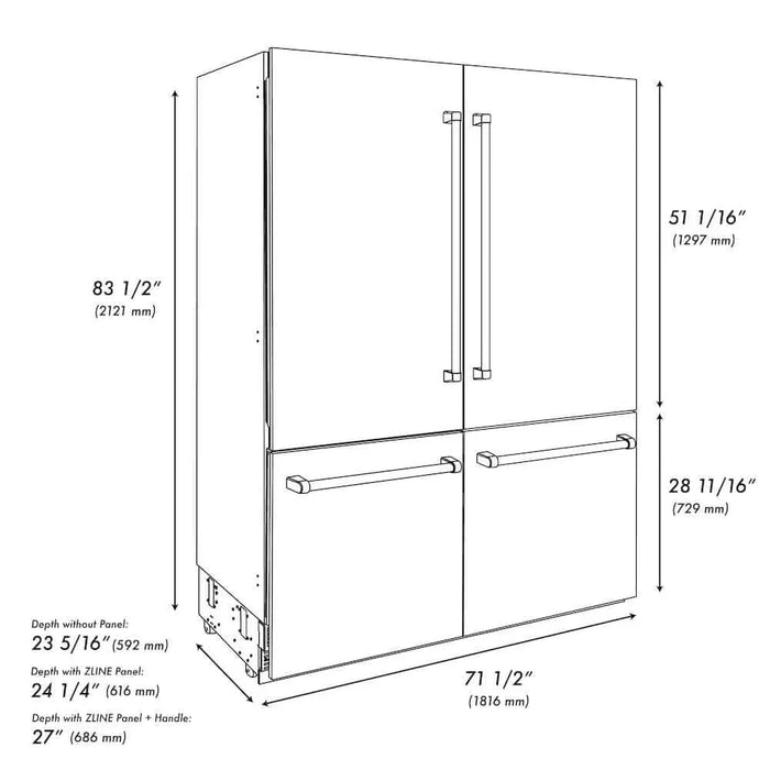 ZLINE 72" Built-In Bottom Freezer Refrigerator,Water Dispenser, Ice Maker, DuraSnow® Matte Black RBITZ-SN-72-MB09K