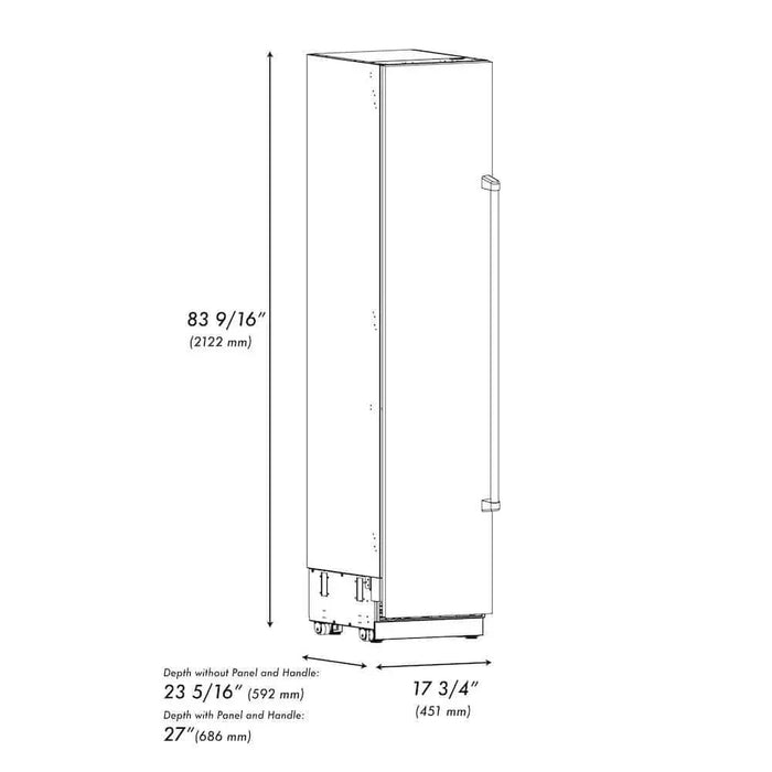 ZLINE 18" Left Hinge Column Freezer White Matte Stainless Steel, Graphite Gray Interior Matte Black RCFVLZ-WM-18-MB09K