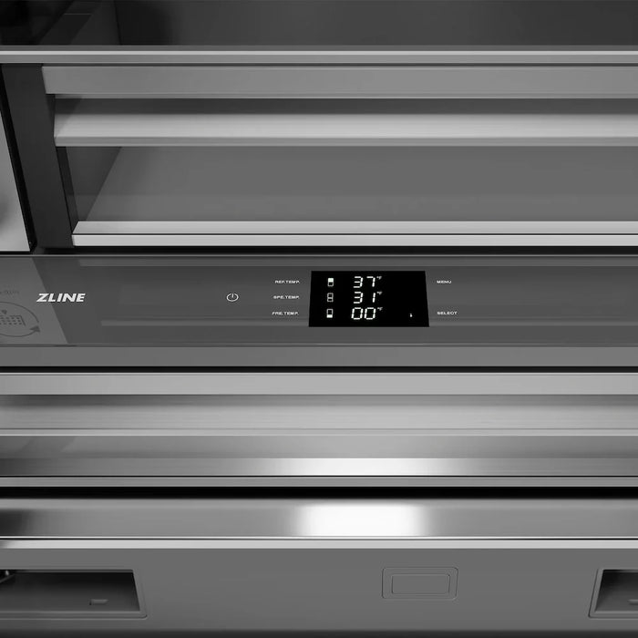 ZLINE Autograph Edition 36" French Door Built-In Bottom Freezer Refrigerator, Water Dispenser, Ice Maker, Stainless Steel, Stainless Steel Interior, Helix Handles SRBIVZ-30436KCB