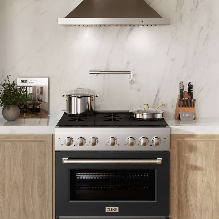 ZLINE 36"Paramount Dual Fuel Range Stainless Steel, Black Matte, SDR-BLM-3609K
