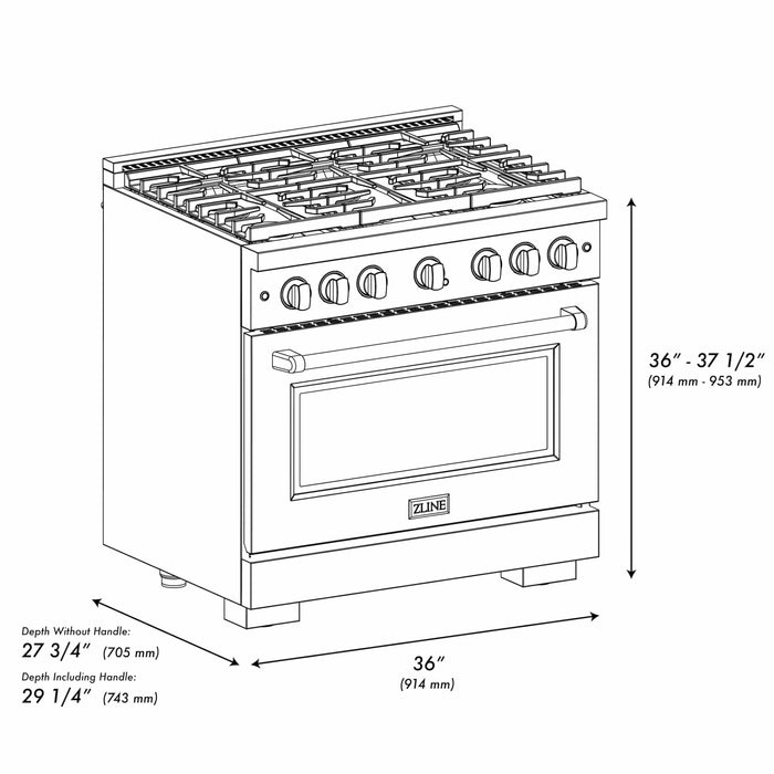 ZLINE 36"Paramount Dual Fuel Range Stainless Steel, White Matte, SDR-WM-3609K