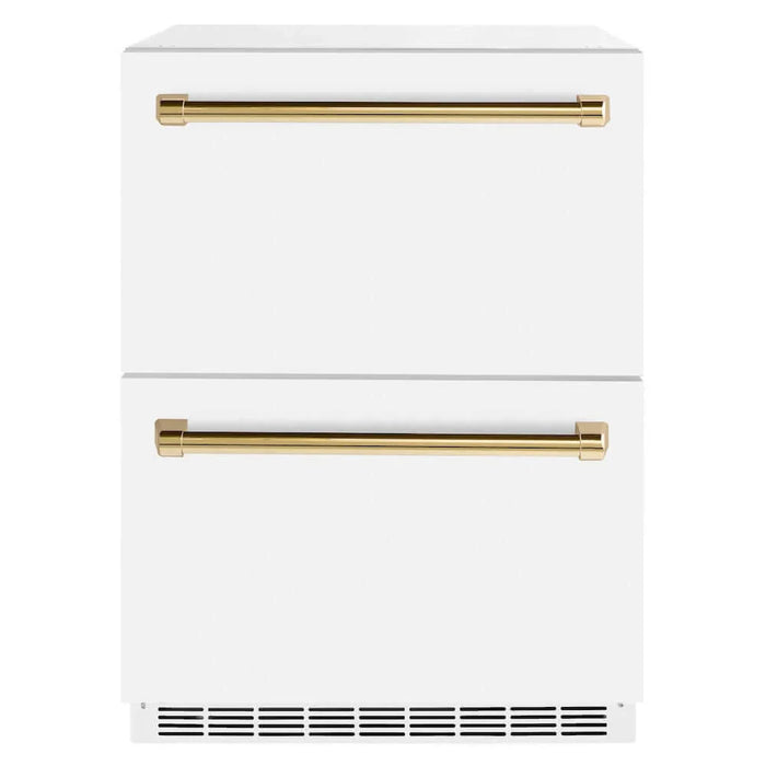 ZLINE Autograph Edition 24" Touchstone 168 Can Outdoor-Rated Dual Refrigerator Drawer, White Matte Door, Accents  RDSOZ-WM-24-CB