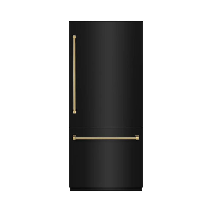 ZLINE Autograph Edition 36" Built-In Bottom Freezer Refrigerator, Water Dispenser, Ice Maker, Black Stainless Steel, Graphite Gray Interior,Helix Handles GRBITZ-BS36-KCB09K