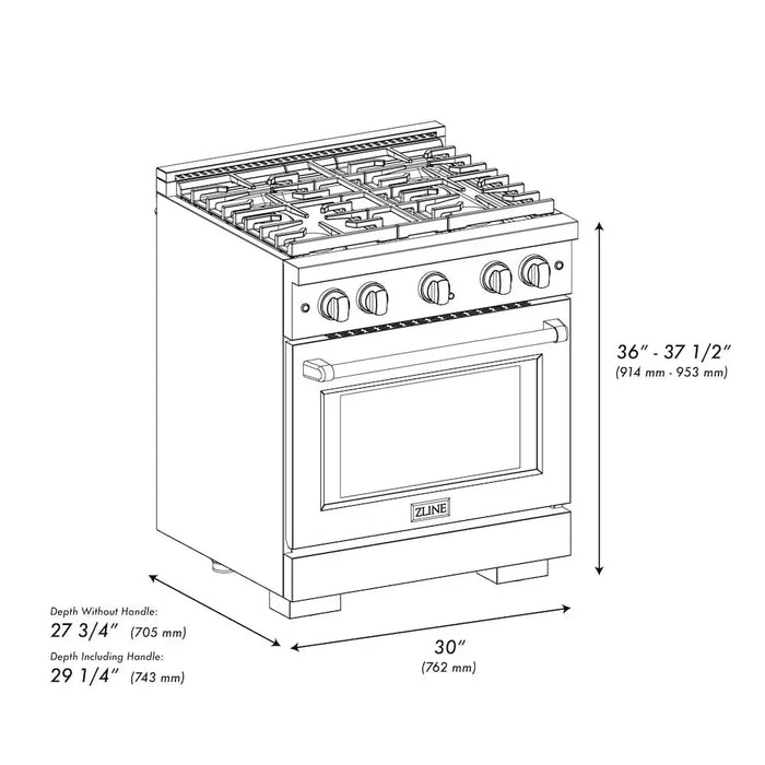 ZLINE 30"Paramount Dual Fuel Range Stainless Steel, Brass Burner, SDR-BR-3009K