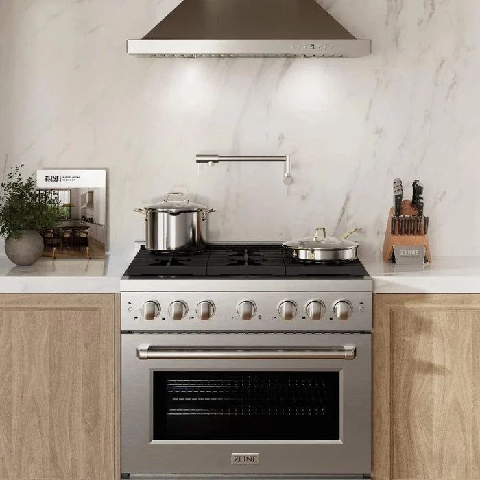 ZLINE 36"Paramount Dual Fuel Range Stainless Steel, Brass Burner, SDR-BR-3609K
