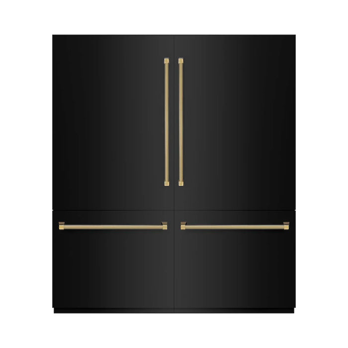 ZLINE Autograph Edition 72" French Door Built-In Bottom Freezer Refrigerator, Water Dispensers, Ice Makers, Black Stainless Steel, Graphite Gray Interior, Helix Handles GRBITZ-BS72-KCB