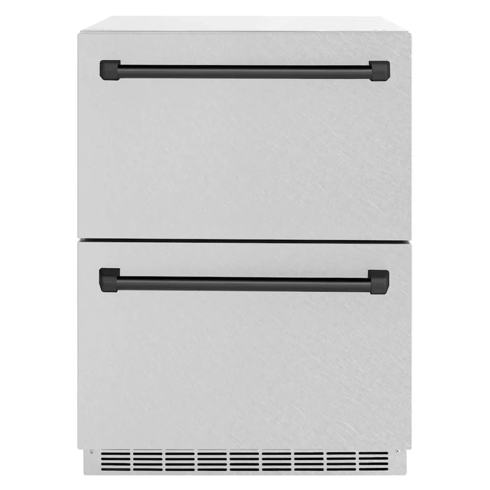 ZLINE Autograph Edition 24" Touchstone 168 Can Outdoor-Rated Dual Refrigerator Drawer, Satin Stainless Steel Door, Accents  RDSOZ-SN-24-CB