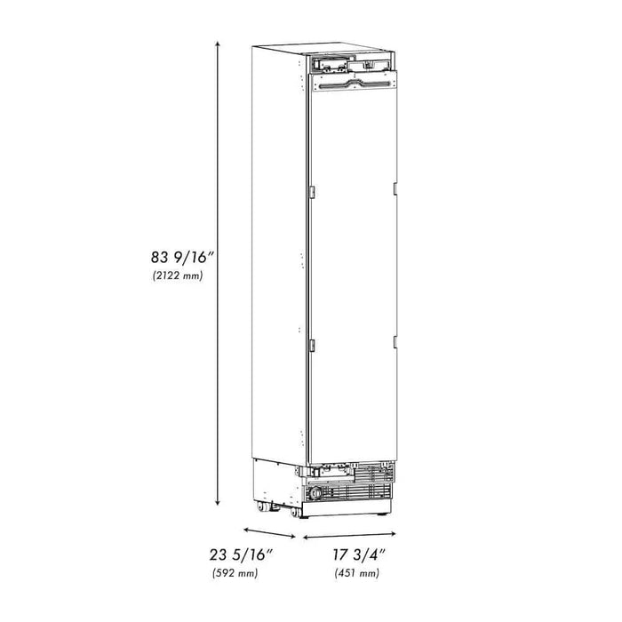 ZLINE 18" Panel Ready Left Hinge Column Freezer, Graphite Gray Interior  Matte Black RBCFVLZ-18-MB