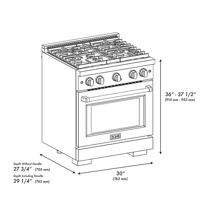 ZLINE 30" Paramount Gas Range DuoPro™ Cooktop, Convection Gas Oven PSGRZ-30-CB09K