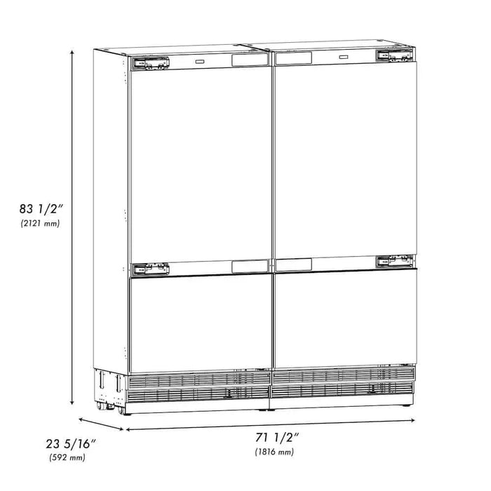 ZLINE 72" Panel Ready Built-In Bottom Freezer Refrigerator,Water Dispenser, Ice Maker, Champagne Bronze RBITZ-72-CB09K