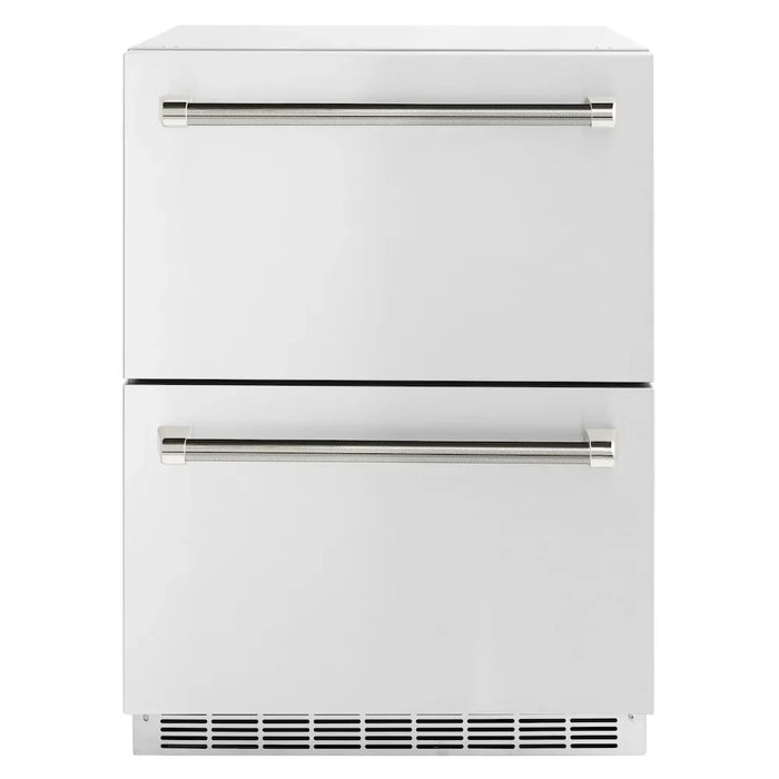 ZLINE Autograph Edition 24" Touchstone 168 Can Outdoor-Rated Dual Refrigerator Drawer, Stainless Steel Doors, Helix Handle RDSOZ-ST-24-KCB