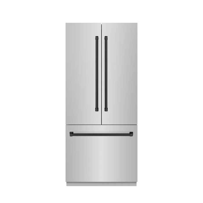 ZLINE 36" French Door Built-In Bottom Freezer Refrigerator, Water Dispenser, Ice Maker, Stainless Steel, Accents SRBIVZ-304-36CB09K