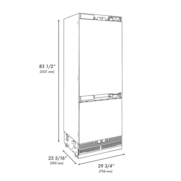 ZLINE 30" Panel Ready Built-In Bottom Freezer Refrigerator,Water Dispenser, Ice Maker,Graphite Gray, Matte Black GRBIVZ-30-MB09K