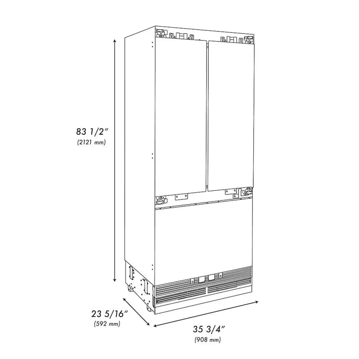 ZLINE 36" Panel Ready Built-In Bottom Freezer Refrigerator,Water Dispenser, Ice Maker,Graphite Gray, Matte Black GRBIVZ-36-MB09K