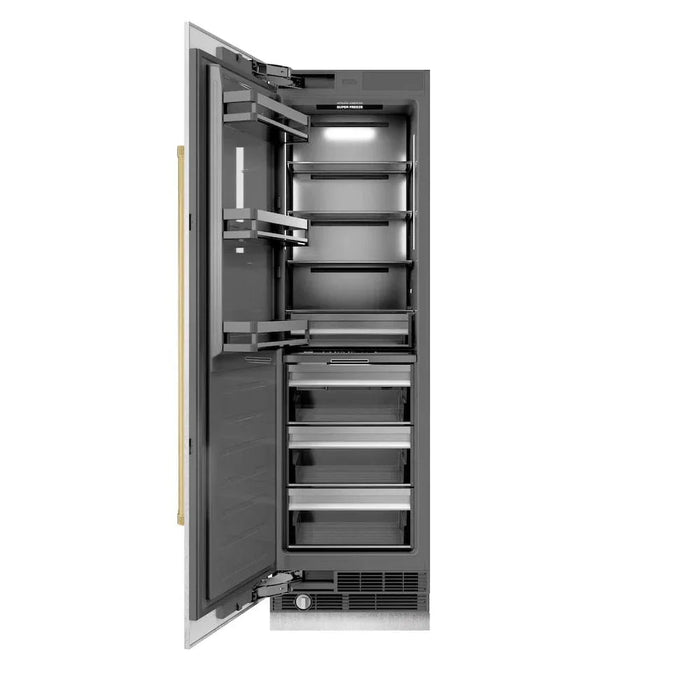 ZLINE 24" Column Freezer DuraSnow®Stainless Steel, Graphite Gray Interior Polished Gold RCFVZ-SN-24-G