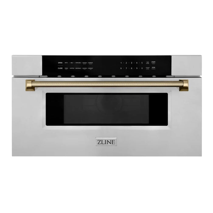 ZLINE Autograph Edition 30" Built-in Microwave Drawer, Stainless Steel, Helix Handle MWDZ-30-KCB