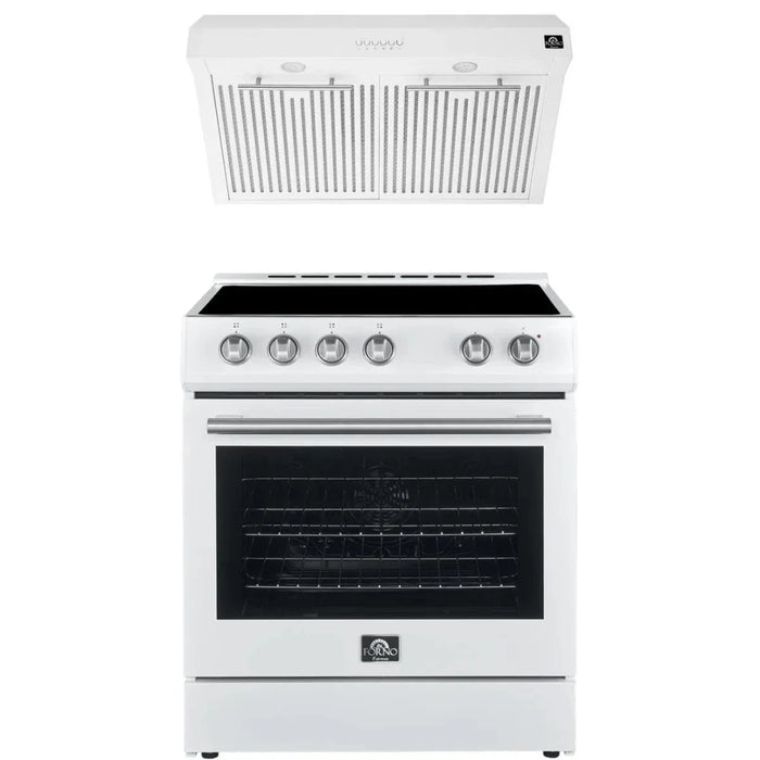 Forno Espresso Package - 30" Electric Range and Range Hood in White with Silver Handles  FBDL-002-03US