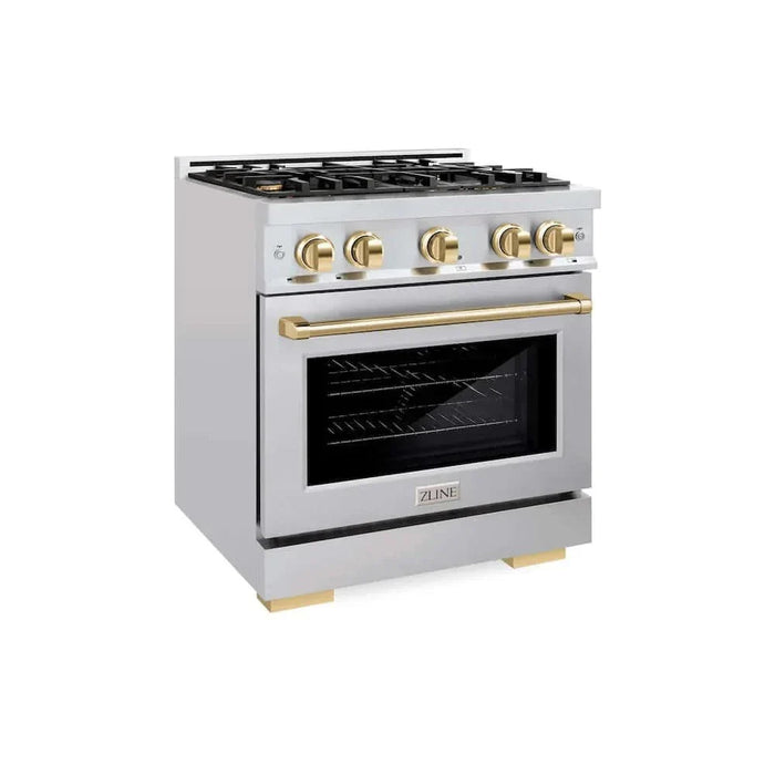ZLINE 30" Select Dual Fuel Range Gas Cooktop Electric Convection Oven Stainless Steel Gold HDRZ-30-G09K
