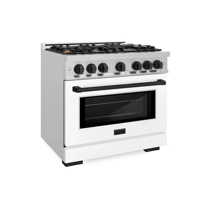 ZLINE 36" Select Gas Range Convection Gas Oven Stainless Steel White Matte Doors Matte Black HGRZ-WM-36-MB09K