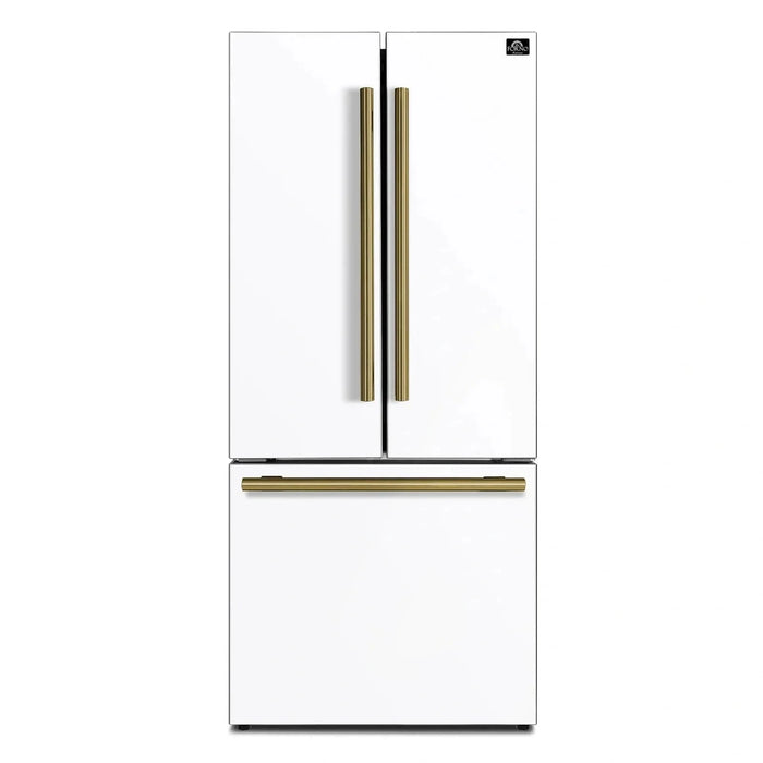 Forno Espresso Gallipoli 30"Door Refrigerator, Ice Maker in White, Antique Brass Handle FFFFD1974-31WHT