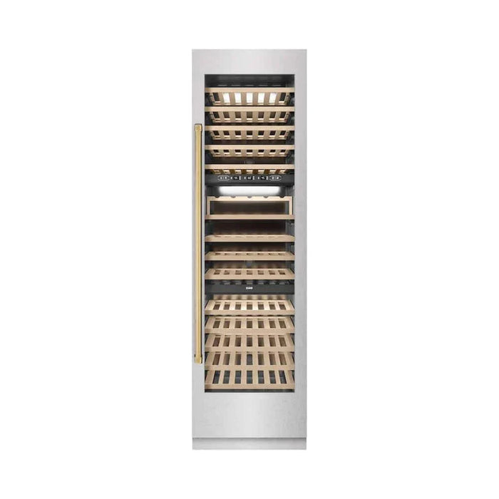 ZLINE 24"Triple Zone 100 Bottle Column Wine Cooler, DuraSnow®  Stainless Steel Polished Gold RCWVZ-SN-24-G