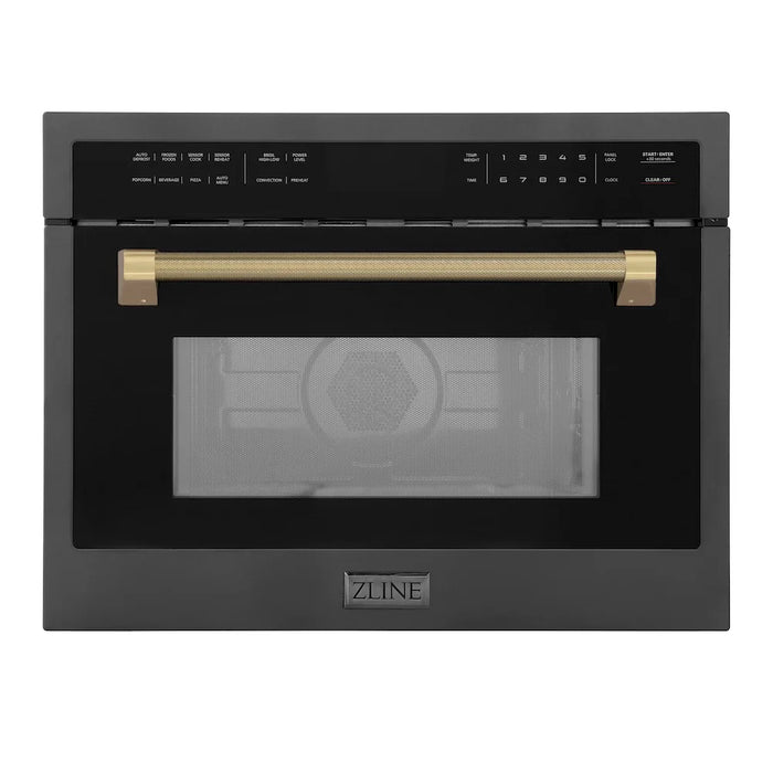 ZLINE Autograph Edition 24" Built-in Convection Microwave Oven, Black Stainless Steel, Helix Handle MWOZ-24-BS-KCB