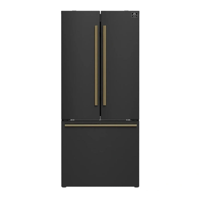 Forno Espresso Gallipoli 30"Door Refrigerator, Ice Maker in Black, Antique Brass Handle FFFFD1974-31BLK
