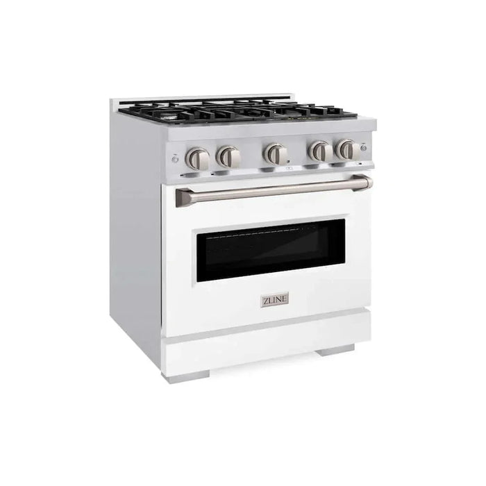 ZLINE 30" Dual Fuel Range, Gas Cooktop, Electric Convection Oven Stainless Steel, White Matte Door CDR-WM-30