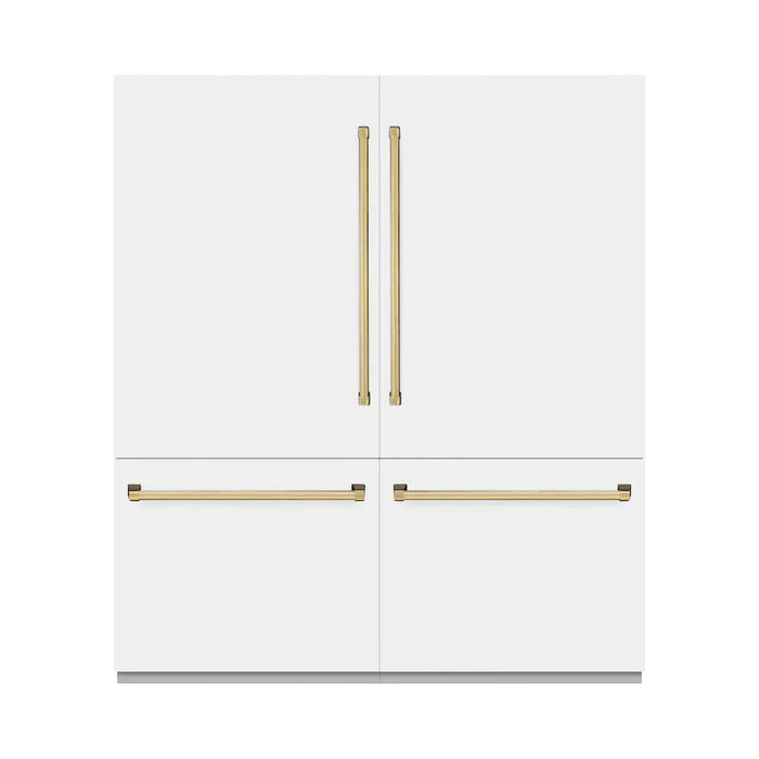 ZLINE 72" Built-In Bottom Freezer Refrigerator,Water Dispenser, Ice Maker, White Matte Graphite Gray Polished Gold GRBITZ-WM-72-G09K