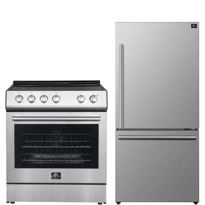 Forno Espresso Package - 30" Electric Range and Refrigerator in Stainless Steel with Silver Handles  FBDL-003-01US