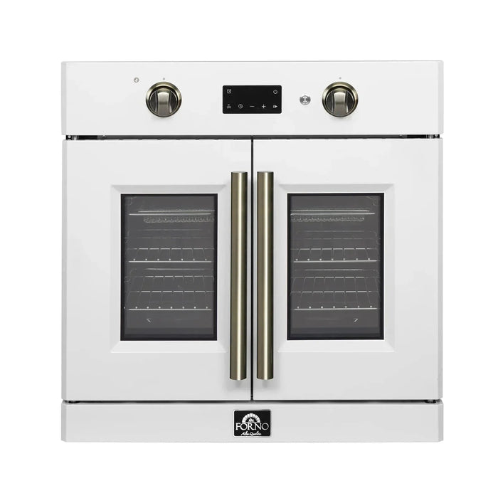 Forno Asti 30"French Door Electric Wall Oven in White with Antique Brass Trim, FBOEL1333-30WHT