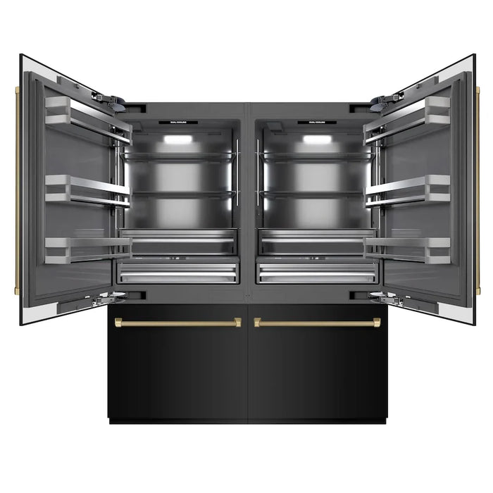 ZLINE Autograph Edition 72" French Door Built-In Bottom Freezer Refrigerator, Water Dispensers, Ice Makers, Black Stainless Steel, Graphite Gray Interior, Helix Handles GRBITZ-BS72-KCB