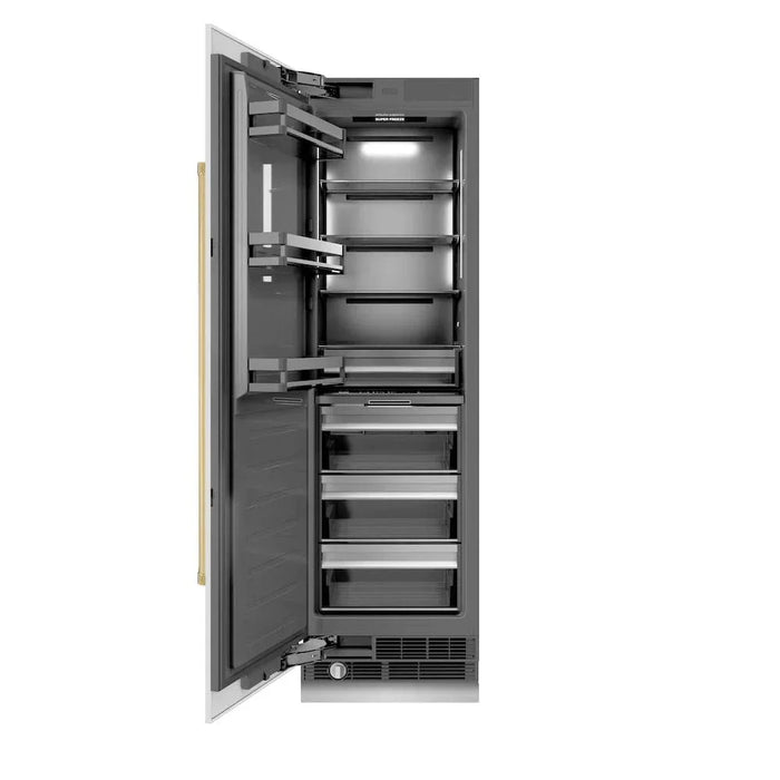 ZLINE 24" Column Freezer White Matte Stainless Steel, Graphite Gray Interior Polished Gold RCFVZ-WM-24-G