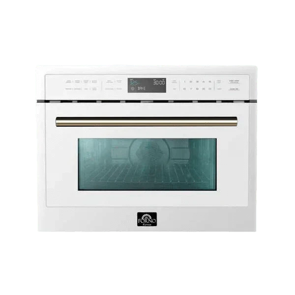 Forno Espresso 24" Built-In Microwave Oven, White. Antique Brass Handles, FMWDR3093-24WHT