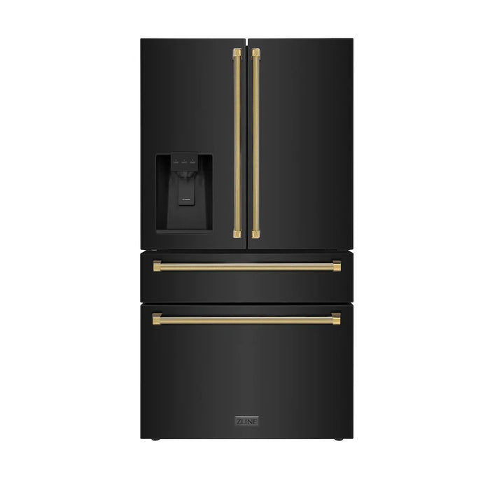 ZLINE Autograph Edition 36" Standard-Depth French Door External Water Dispenser Refrigerator, Dual Ice Maker, Fingerprint-Resistant Black Stainless Steel, Helix Handles RSMZ-W-36-BS-KG