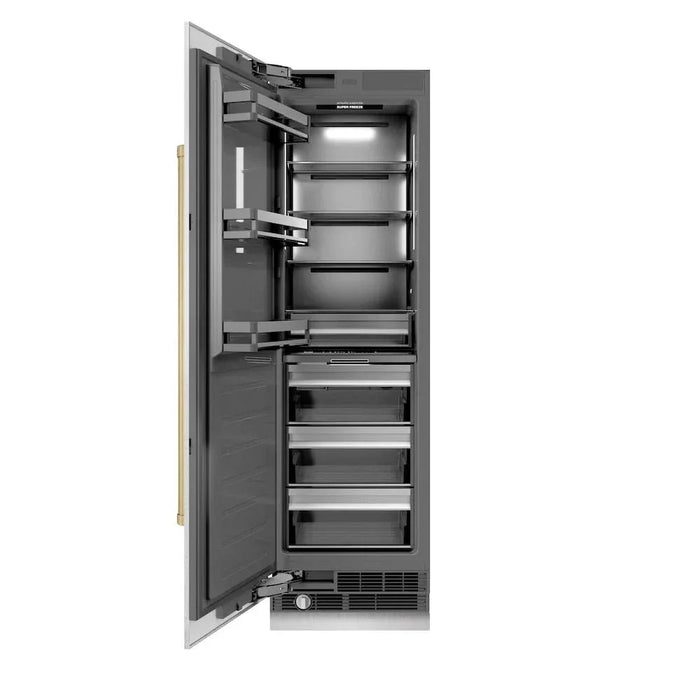 ZLINE 24" Column Freezer DuraSnow®Stainless Steel, Graphite Gray Interior Champagne Bronze RCFVZ-SN-24-CB